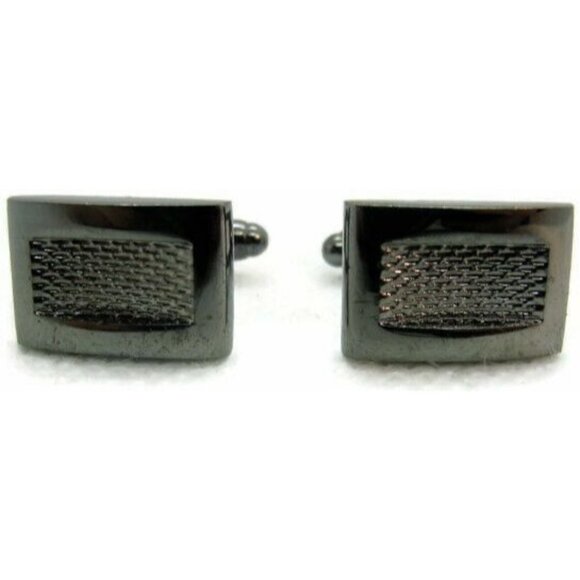 Textured Geometrical Cuff Link Rectangle Silver Tone Bronze Bullet Men Cufflinks - Picture 2 of 8